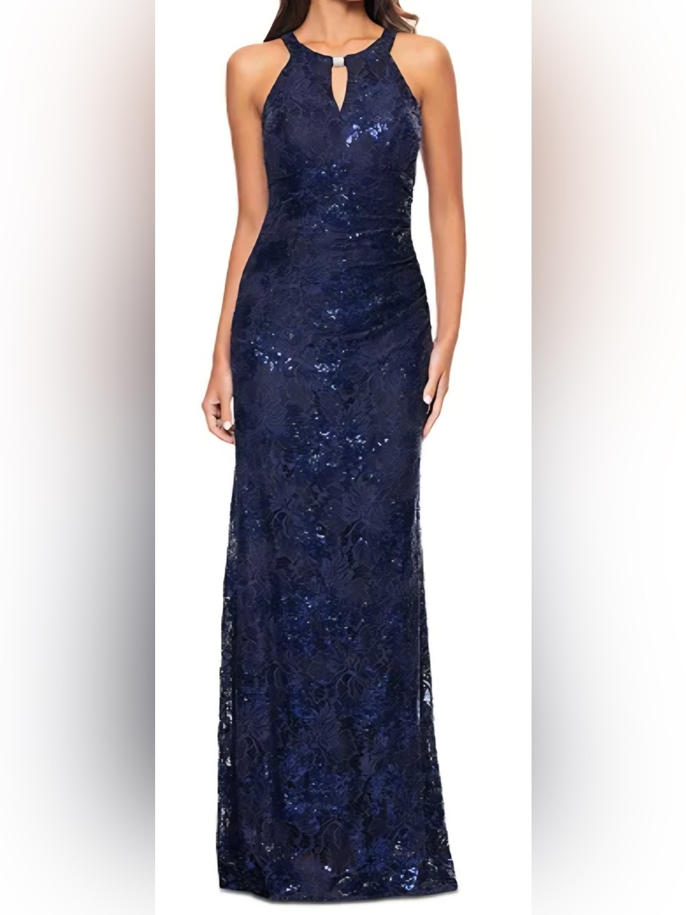 Betsy & Adam Navy Sequin Floral Halterneck Gown NWT Size 14